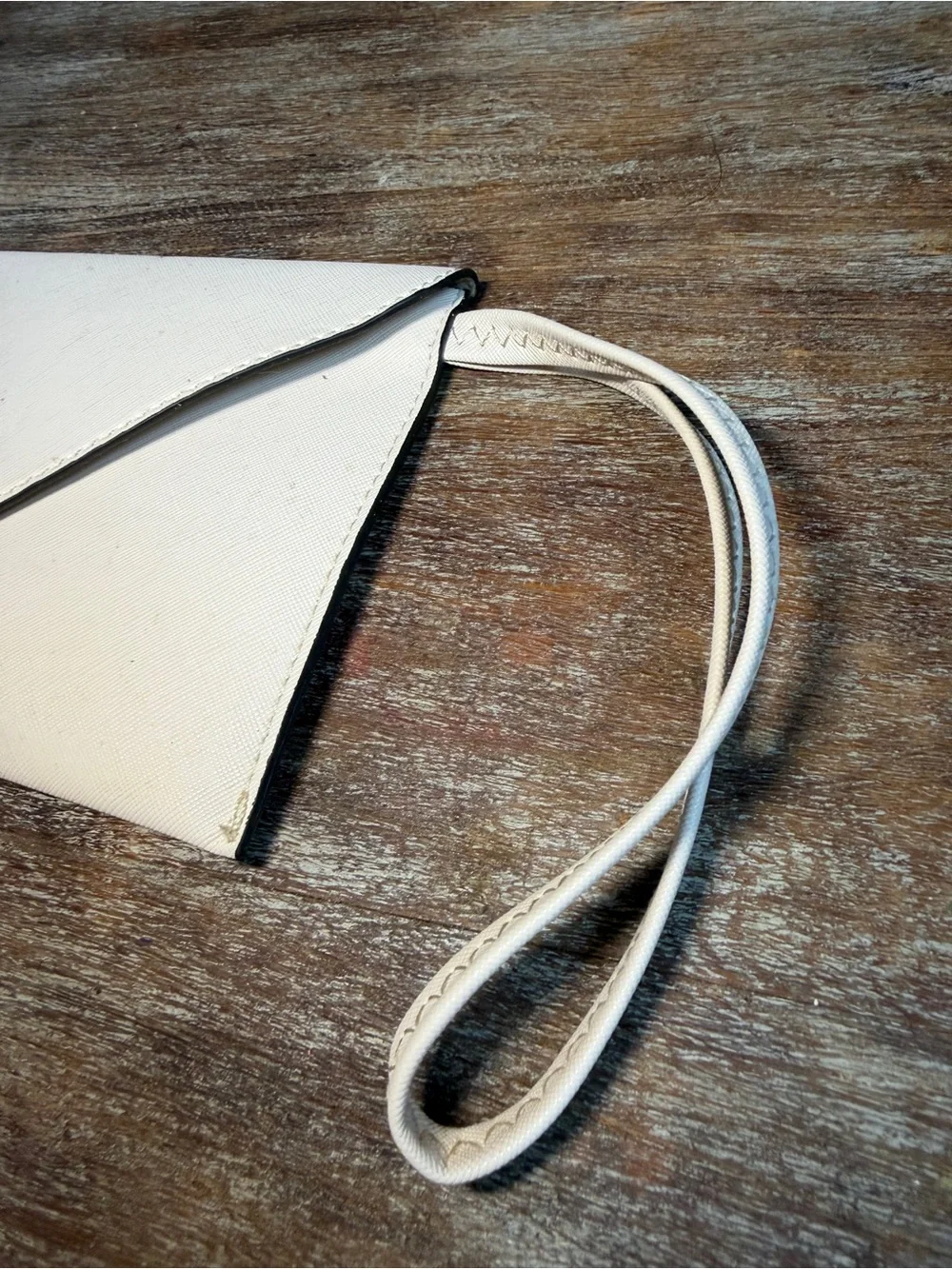 Cream Faux Leather Envelope Wristlet Clutch Wallet Snap Closure